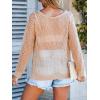CUPSHE Women’s Summer Crochet Swimsuit Cover Up Long Sleeve Cutout Beach Coverup Tunic Sweater Tops(Champagne)