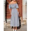 CUPSHE Women’s Summer Dresses Striped Off Shoulder Tie Waist Short Sleeve Ruffle Beach Vacation Flowy Maxi Dress(Grey)
