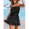 CUPSHE Women’s Swimsuit Coverup Strapless Tube Dress Smocked Pom Pom Casual Beach Sundress(Black)