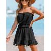 CUPSHE Women’s Swimsuit Coverup Strapless Tube Dress Smocked Pom Pom Casual Beach Sundress(Black)