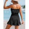 CUPSHE Women’s Swimsuit Coverup Strapless Tube Dress Smocked Pom Pom Casual Beach Sundress(Black)