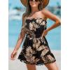 CUPSHE Women’s Swimsuit Coverup Strapless Tube Dress Smocked Pom Pom Casual Beach Sundress(Black Leaf)