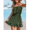 CUPSHE Women’s Swimsuit Coverup Strapless Tube Dress Smocked Pom Pom Casual Beach Sundress(Green)