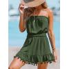CUPSHE Women’s Swimsuit Coverup Strapless Tube Dress Smocked Pom Pom Casual Beach Sundress(Green)