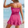 CUPSHE Women’s Swimsuit Coverup Strapless Tube Dress Smocked Pom Pom Casual Beach Sundress(Rose Red)