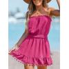 CUPSHE Women’s Swimsuit Coverup Strapless Tube Dress Smocked Pom Pom Casual Beach Sundress(Rose Red)