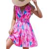 CUPSHE Women’s Summer Beach Mini Dress V Neck Short Sleeve Paisley Printed Smocked Waist Short Dress(Fuchsia)