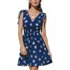 CUPSHE Women’s Summer Beach Mini Dress V Neck Short Sleeve Paisley Printed Smocked Waist Short Dress(Starfish Navy Blue)
