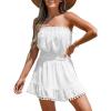 CUPSHE Women’s Swimsuit Coverup Strapless Tube Dress Smocked Pom Pom Casual Beach Sundress(White)