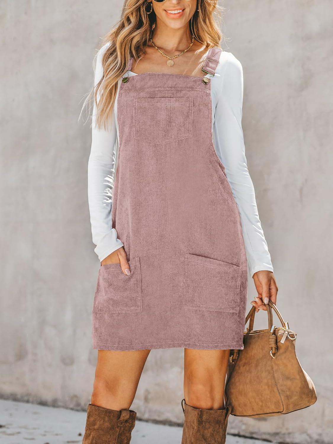 imageCUPSHE Women Corduroy Fall Dresses Front Bib Pocket Square Neck Wide Strap Casual Overall Mini DressLight Purple