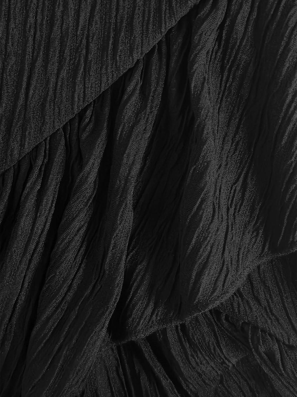 imageCUPSHE Women Knit Ruched Fall Dress Smocked Ruffle Hem Crew Neck Long Sleeve Bodycon Sexy Casual Holiday Mini DressBlack