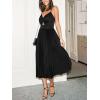 CUPSHE Midi Dress for Women 2025 Party Spaghetti Straps Sleeveless Pleated Cutout Formal Dress(Black)