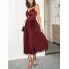CUPSHE Midi Dress for Women 2025 Party Spaghetti Straps Sleeveless Pleated Cutout Formal Dress(Burgundy)