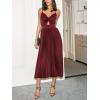 CUPSHE Midi Dress for Women 2025 Party Spaghetti Straps Sleeveless Pleated Cutout Formal Dress(Burgundy)