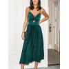 CUPSHE Midi Dress for Women 2025 Party Spaghetti Straps Sleeveless Pleated Cutout Formal Dress(Green)