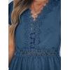 CUPSHE Summer Dress for Women Casual Spring V Neck Lace Appliques Cap Sleeves Hollow Out Beach Mini Dress(Navy Blue)