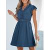 CUPSHE Summer Dress for Women Casual Spring V Neck Lace Appliques Cap Sleeves Hollow Out Beach Mini Dress(Navy Blue)