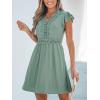 CUPSHE Summer Dress for Women Casual Spring V Neck Lace Appliques Cap Sleeves Hollow Out Beach Mini Dress(Sage Green)
