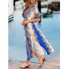 CUPSHE Women Boho Maxi Summer Dress Plunging V Half Dolman Sleeve Empired Waist Side Slit Sundress Holiday Beach Dresses(Blue Beige)