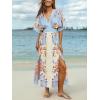 CUPSHE Women Boho Maxi Summer Dress Plunging V Half Dolman Sleeve Empired Waist Side Slit Sundress Holiday Beach Dresses(Blue Floral)