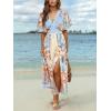 CUPSHE Women Boho Maxi Summer Dress Plunging V Half Dolman Sleeve Empired Waist Side Slit Sundress Holiday Beach Dresses(Blue Floral)