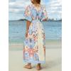 CUPSHE Women Boho Maxi Summer Dress Plunging V Half Dolman Sleeve Empired Waist Side Slit Sundress Holiday Beach Dresses(Blue Floral)