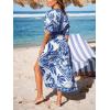 CUPSHE Women Boho Maxi Summer Dress Plunging V Half Dolman Sleeve Empired Waist Side Slit Sundress Holiday Beach Dresses(Blue White)