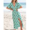 CUPSHE Women Boho Maxi Summer Dress Plunging V Half Dolman Sleeve Empired Waist Side Slit Sundress Holiday Beach Dresses(Green)