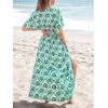 CUPSHE Women Boho Maxi Summer Dress Plunging V Half Dolman Sleeve Empired Waist Side Slit Sundress Holiday Beach Dresses(Green)