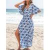 CUPSHE Women Boho Maxi Summer Dress Plunging V Half Dolman Sleeve Empired Waist Side Slit Sundress Holiday Beach Dresses(Navy Blue)