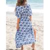 CUPSHE Women Boho Maxi Summer Dress Plunging V Half Dolman Sleeve Empired Waist Side Slit Sundress Holiday Beach Dresses(Navy Blue)