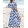 CUPSHE Women Boho Maxi Summer Dress Plunging V Half Dolman Sleeve Empired Waist Side Slit Sundress Holiday Beach Dresses(Navy Blue)