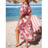 CUPSHE Women Boho Maxi Summer Dress Plunging V Half Dolman Sleeve Empired Waist Side Slit Sundress Holiday Beach Dresses(Red White)