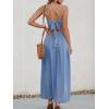 CUPSHE Women Casual Dress Beach Sleeveless V Neck Summer Cutout Spaghetti Straps Formal Maxi Sun Dresses(Blue)