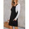 CUPSHE Women Corduroy Fall Dresses Front Bib Pocket Square Neck Wide Strap Casual Overall Mini Dress(Black)