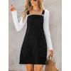 CUPSHE Women Corduroy Fall Dresses Front Bib Pocket Square Neck Wide Strap Casual Overall Mini Dress(Black)
