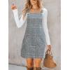 CUPSHE Women Corduroy Fall Dresses Front Bib Pocket Square Neck Wide Strap Casual Overall Mini Dress(Blue Plaid)