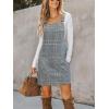 CUPSHE Women Corduroy Fall Dresses Front Bib Pocket Square Neck Wide Strap Casual Overall Mini Dress(Blue Plaid)