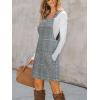 CUPSHE Women Corduroy Fall Dresses Front Bib Pocket Square Neck Wide Strap Casual Overall Mini Dress(Blue Plaid)