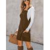 CUPSHE Women Corduroy Fall Dresses Front Bib Pocket Square Neck Wide Strap Casual Overall Mini Dress(Brown)