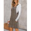 CUPSHE Women Corduroy Fall Dresses Front Bib Pocket Square Neck Wide Strap Casual Overall Mini Dress(Brown Plaid)
