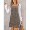 CUPSHE Women Corduroy Fall Dresses Front Bib Pocket Square Neck Wide Strap Casual Overall Mini Dress(Brown Plaid)