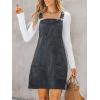 CUPSHE Women Corduroy Fall Dresses Front Bib Pocket Square Neck Wide Strap Casual Overall Mini Dress(Grey)