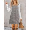 CUPSHE Women Corduroy Fall Dresses Front Bib Pocket Square Neck Wide Strap Casual Overall Mini Dress(Grey Plaid)