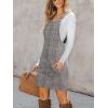 CUPSHE Women Corduroy Fall Dresses Front Bib Pocket Square Neck Wide Strap Casual Overall Mini Dress(Grey Plaid)