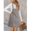 CUPSHE Women Corduroy Fall Dresses Front Bib Pocket Square Neck Wide Strap Casual Overall Mini Dress(Grey Plaid)