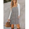 CUPSHE Women Corduroy Fall Dresses Front Bib Pocket Square Neck Wide Strap Casual Overall Mini Dress(Grey Plaid)