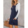CUPSHE Women Corduroy Fall Dresses Front Bib Pocket Square Neck Wide Strap Casual Overall Mini Dress(Navy)