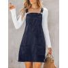 CUPSHE Women Corduroy Fall Dresses Front Bib Pocket Square Neck Wide Strap Casual Overall Mini Dress(Navy)