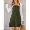 CUPSHE Women Corduroy Fall Dresses Front Bib Pocket Square Neck Wide Strap Casual Overall Mini Dress(Olive Green)